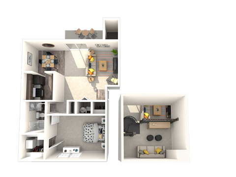 Floor plan for 1 bed, 1 bath, 830 sqft